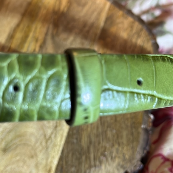 Vtg ANN TAYLOR Size Medium Green Leather Croc Embossed Belt Silver Closure NEW - Picture 15 of 16
